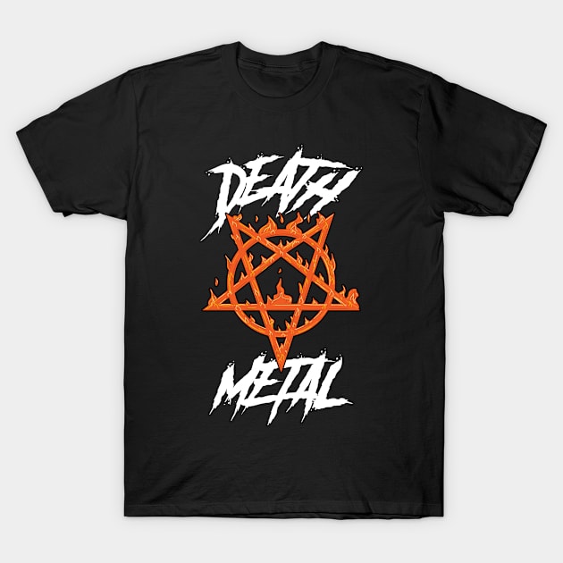 Death Metal Gothic Satan Burning Pentagram T-Shirt by PlimPlom